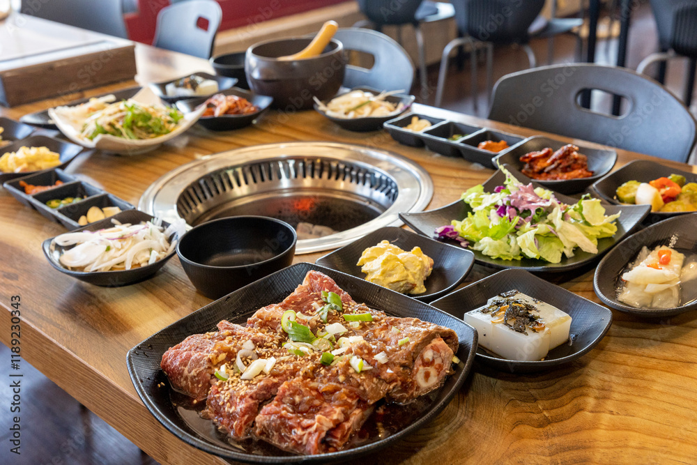 Korean BBQ. Seasoned beef ribs Korean BBQ. Seasoned beef ribs