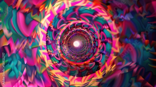 a psychedelic explosion of vibrant abstract patterns and swirling colors, featuring a generous white space in the middle for text, bold and mesmerizing hues against a kaleidoscopic background