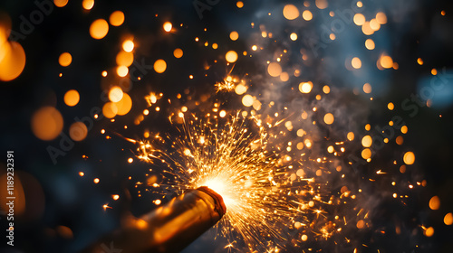 Sparks flying during a bonfire night.