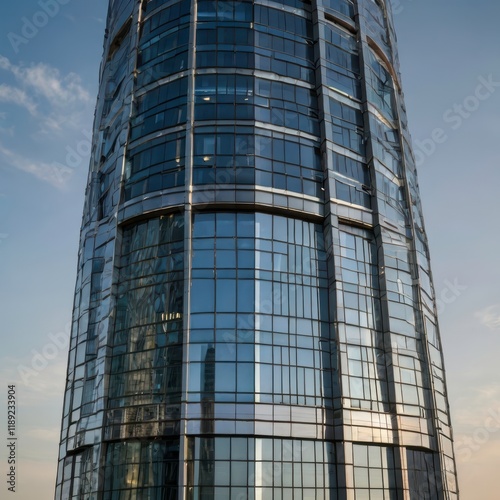 A modern skyscraper with reflective glass panels showcasing a sleek urban design and cityscape photo