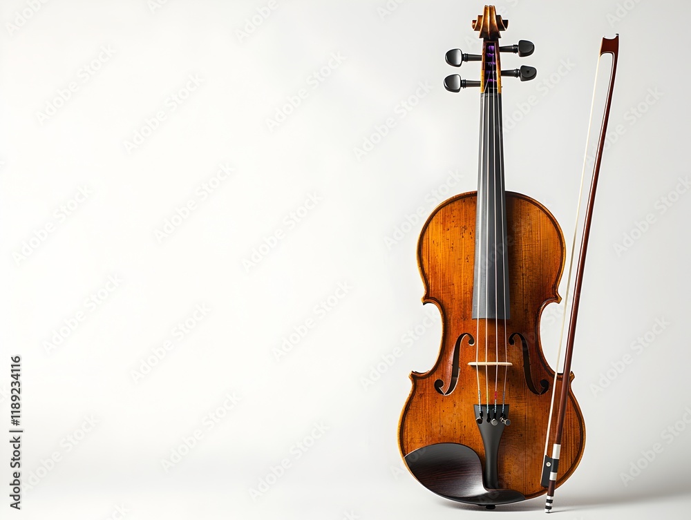 Obraz premium Photo of a Violin with a Bow Against a White Background