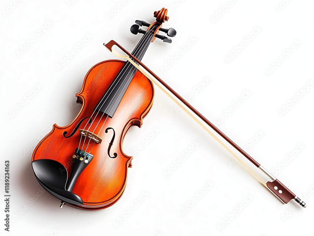 Fototapeta premium Photo of a Violin with a Bow Against a White Background