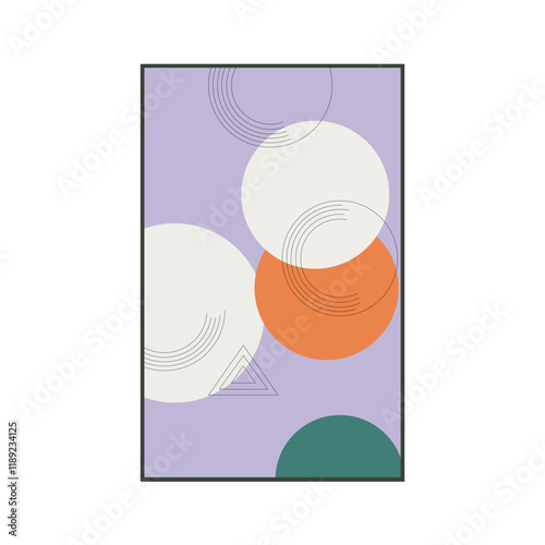 Vector illustration. Geometric design with round shapes, soft pastel shades and splashes of bright accents. Smooth lines form a harmonious background.