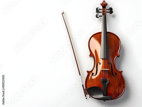 Photo of a Violin with a Bow Against a White Background photo