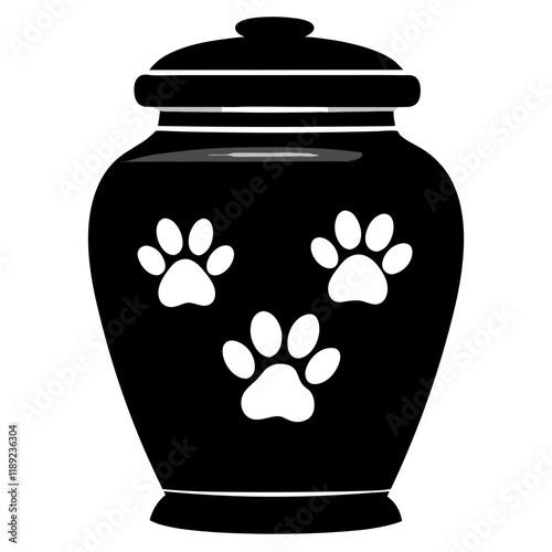 Pet cremation urn icon with paw prints in black and white silhouette style
