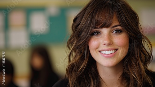 Smiling student in classroom education joyful