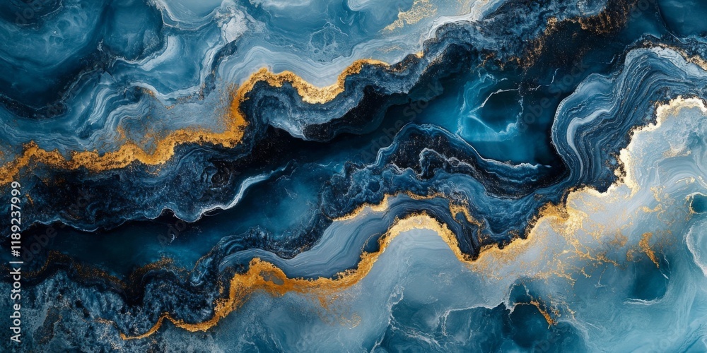 Fototapeta premium Abstract blue and gold agate stone texture with shimmering details