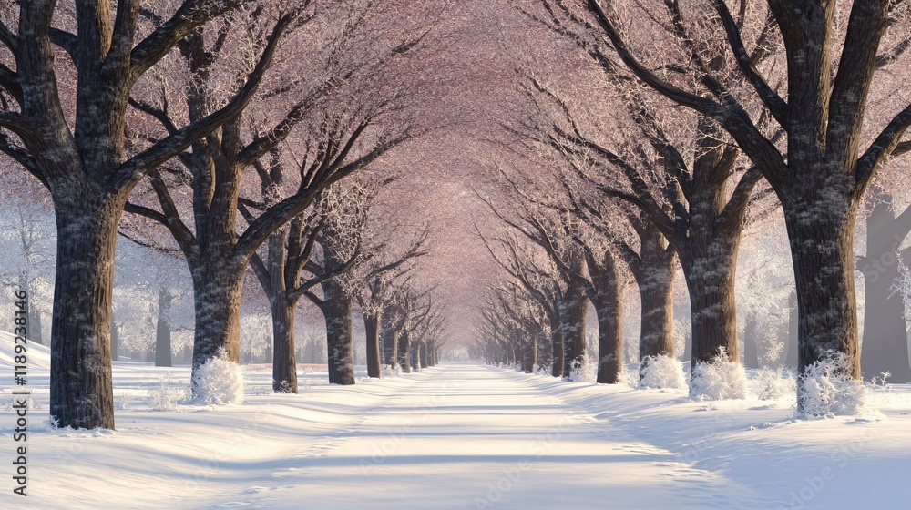 Fototapeta premium Snowy Winter Tree Tunnel Path Landscape