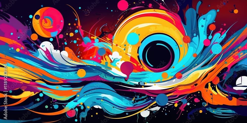 Obraz premium A colorful painting of a rainbow with a blue and orange stripe , background.