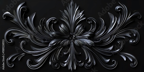 A sleek and elegant black plant ornament graphic featuring intricate curves and details, perfectly designed on an isolated background for a timeless aesthetic.