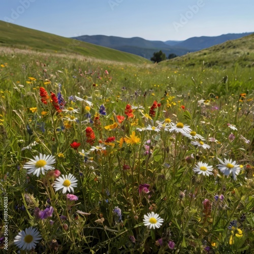 A peaceful meadow filled with wildflowers highlighting nature's beauty and tranquility photo