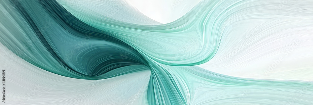 Fototapeta premium Abstract Flowing Waves in Soft Hues - A Dynamic Swirl of Green and White Colors Creating a Calming Visual Display for Digital Backgrounds and Design Inspiration