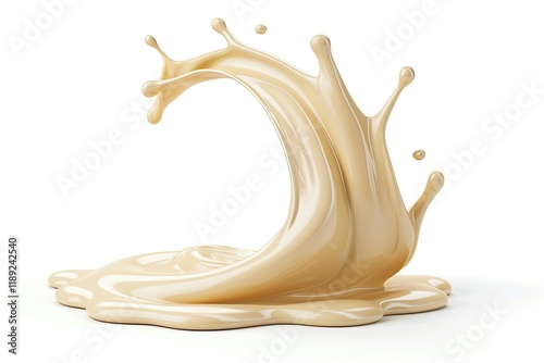 Flowing Realistic Liquid Cream Mayonnaise Drop Isolated on White Background