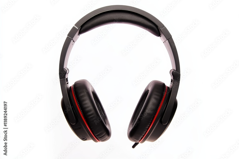 a black over-ear headphone with a red trim a black over-ear headphone with a red trim