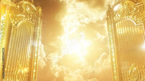 4k video of Heaven Pearly gates opening.