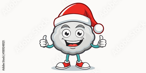 personnage d'huître, debout avec les pouces en l'air et avec un bonnet de Noël dessus - fond white.Smiling Oyster Character with Santa Hat.