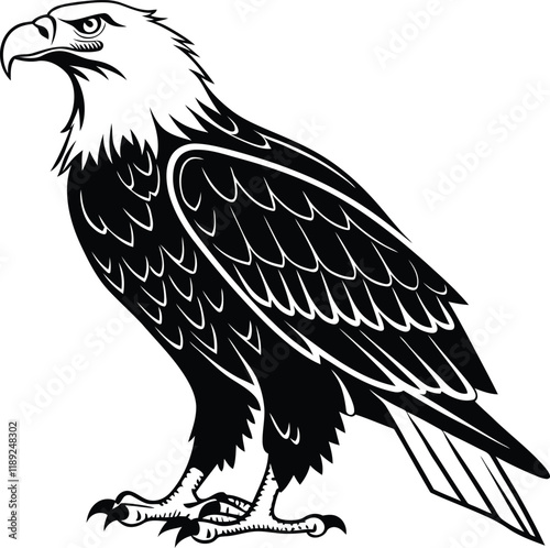 Standing Eagle vector, Eagle silhouette vector, Eagle line art vector illustration design