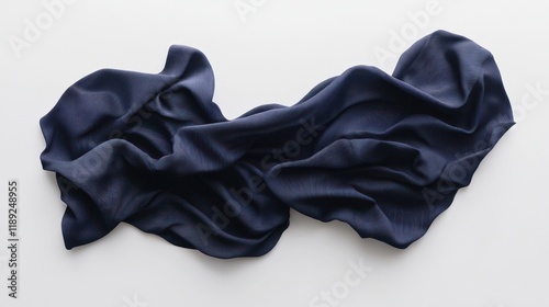 Draped dark blue fabric on white background.