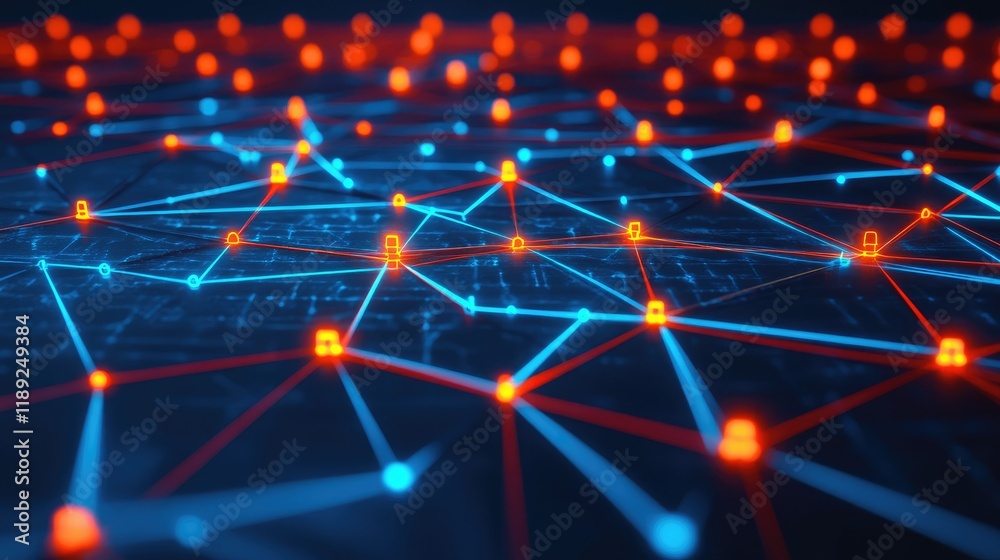 Digital network connections glowing in a geometric pattern Digital network connections glowing in a geometric pattern