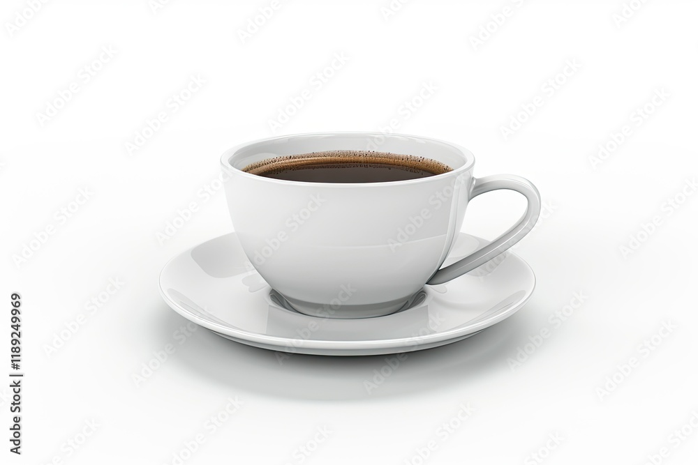 High Resolution of Classic White Cup of Coffee on Saucer Isolated on White Background High Resolution of Classic White Cup of Coffee on Saucer Isolated on White Background
