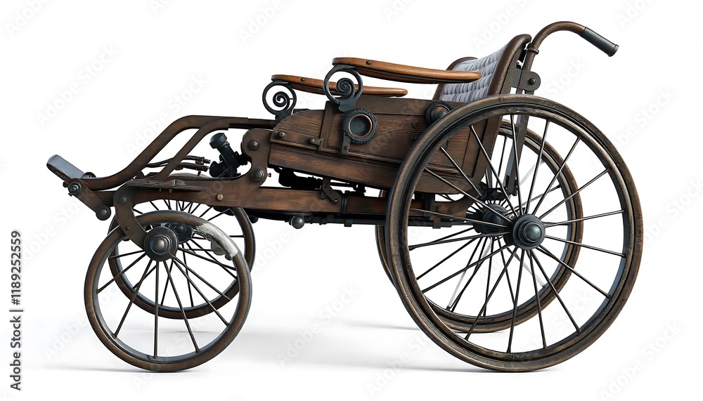 Fototapeta premium Antique Wooden Wheelchair: A Vintage Steampunk Design
