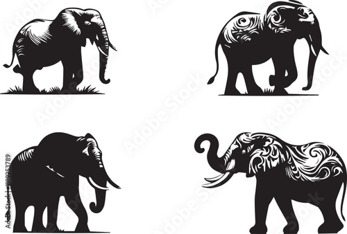 Elephant silhouette vector EPS SET