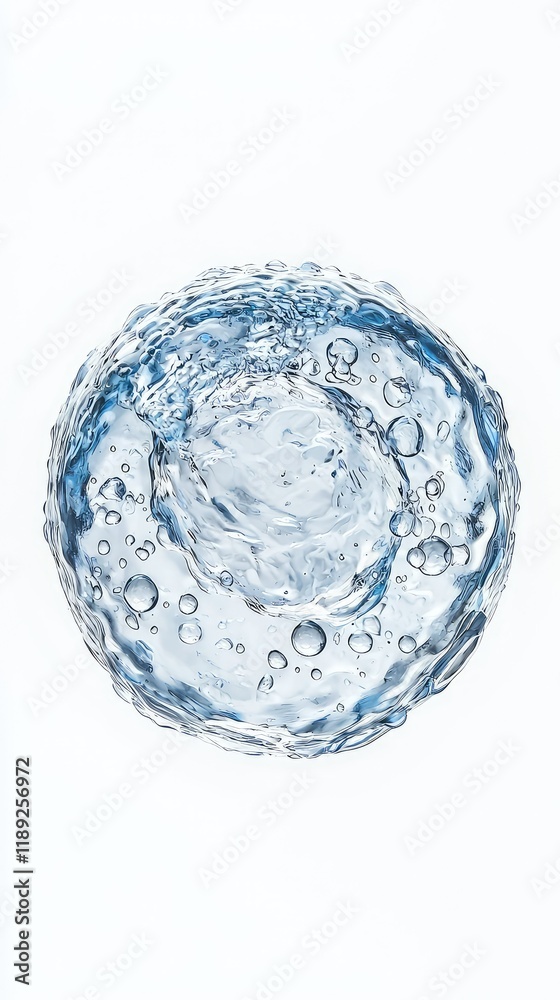 Blue Water Splash with Bubbles on Clean White Background