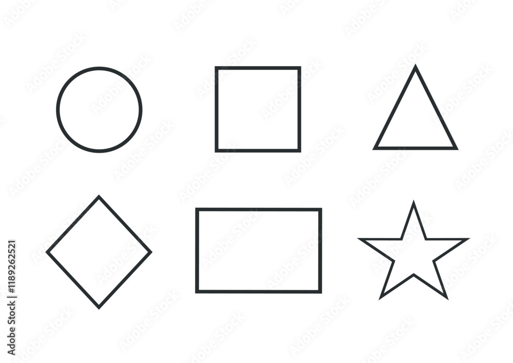 basic geometric figures - coloring book for young children, kindergarten, school, simple print A4 sheet