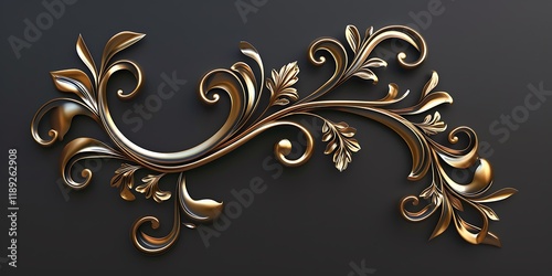 3D rendering of a golden corner decoration with swirls and leaf shapes.