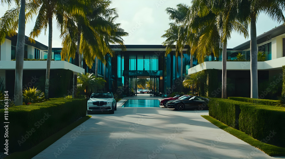 Obraz premium Luxury Waterfront Villa with Modern Architecture and Stunning Pool