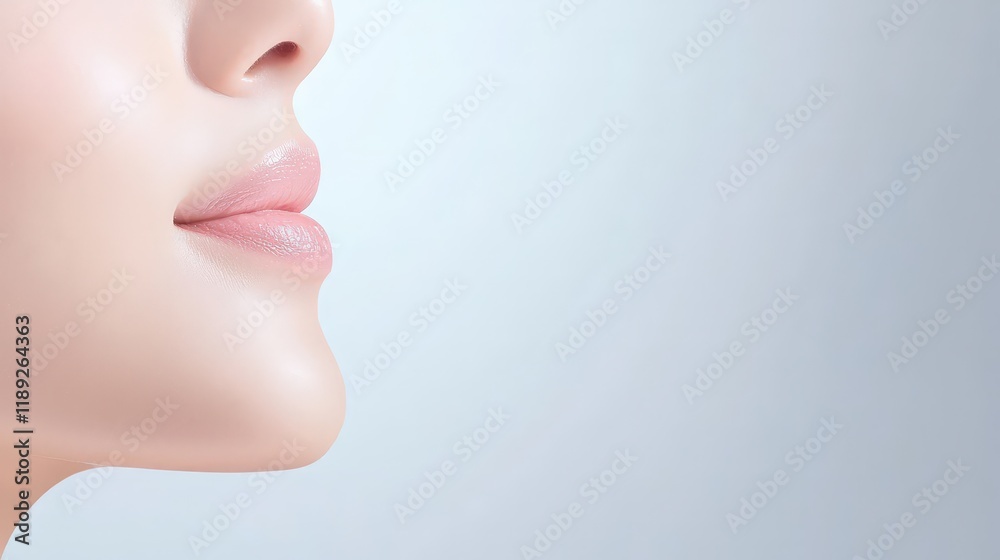 A close-up of a smooth, elegant profile of a woman's face, highlighting her lips and jawline against a soft, light background. A close-up of a smooth, elegant profile of a woman's face, highlighting her lips and jawline against a soft, light background.