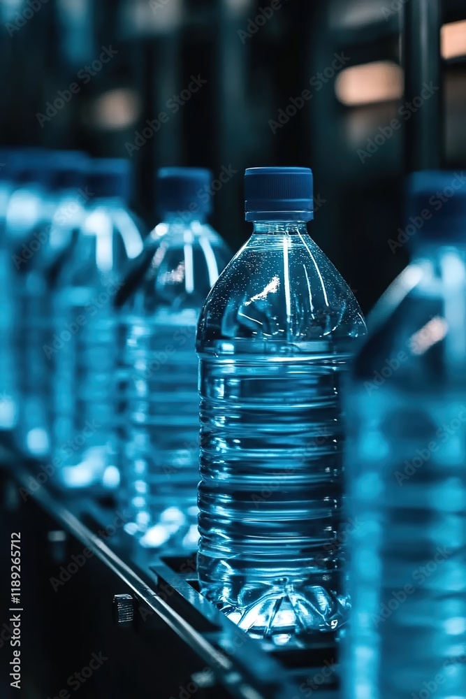 A close-up shot of water bottles on the production line, emphasizing their clarity and texture. A close-up shot of water bottles on the production line, emphasizing their clarity and texture.
