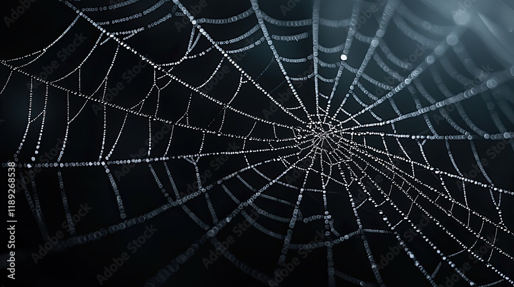 Obraz premium Delicate spider web with dew nature close-up