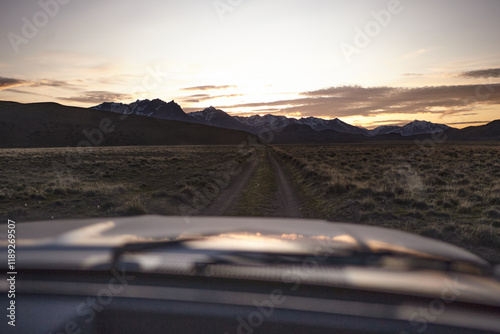 Sunset road trip to the mountains
