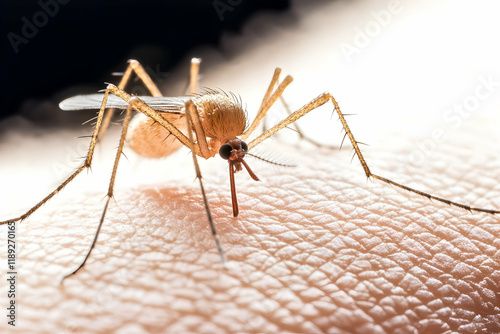 Close-up of a mosquito resting on human skin in a natural setting photo