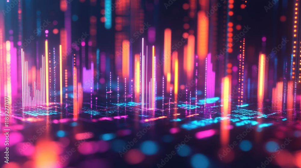 Abstract depiction of financial graphs and charts in neon colors Abstract depiction of financial graphs and charts in neon colors