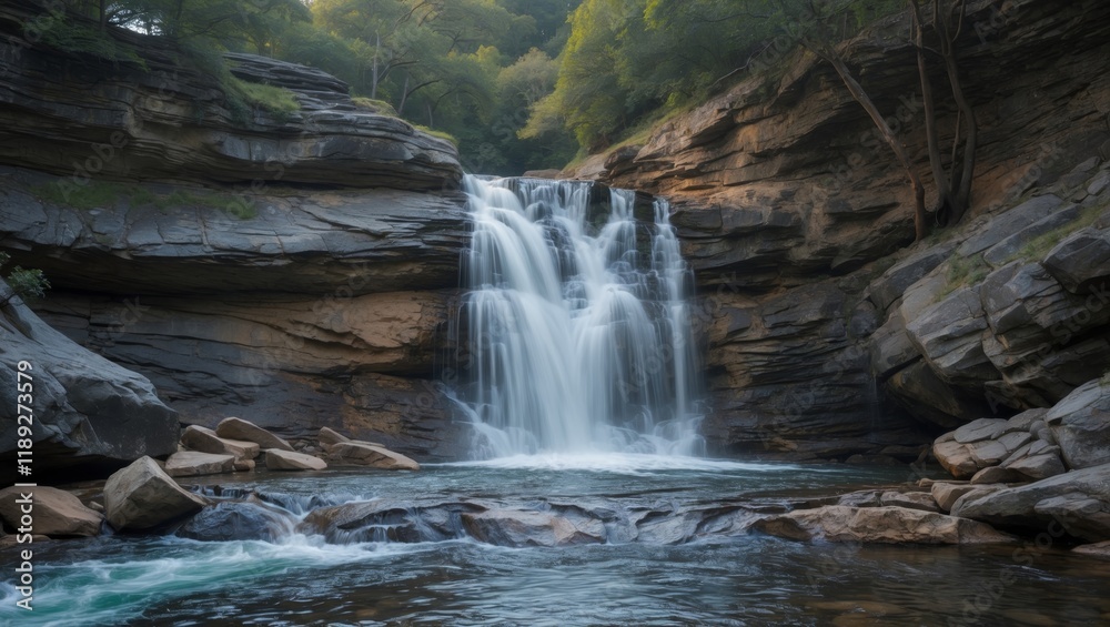 Fototapeta premium Serene waterfall cascading over rocky streambed