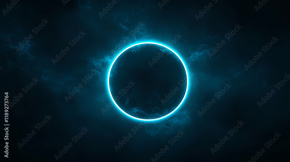 Fototapeta premium Glowing Blue Circle in Dark Space moon Abstract Background