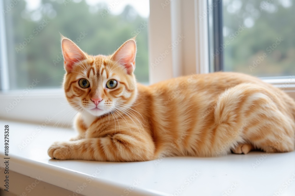 Relaxed Orange Tabby Cat on a Serene Windowsill Relaxed Orange Tabby Cat on a Serene Windowsill
