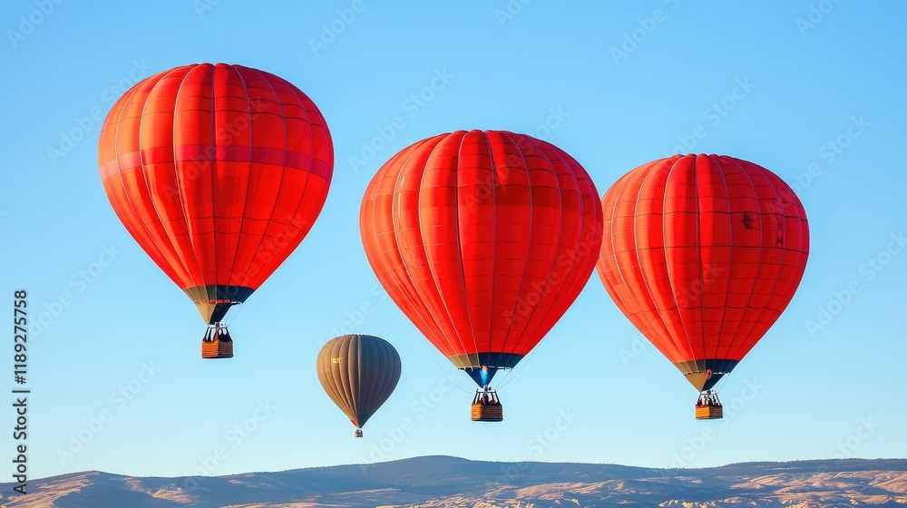 Fototapeta premium Colorful Hot Air Balloons Floating Against a Clear Blue Sky