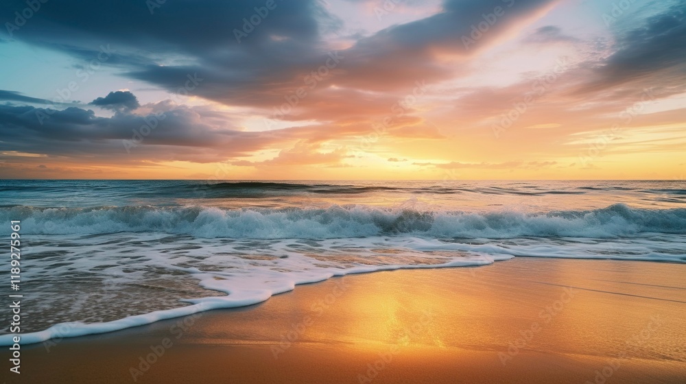 A photo of a beach sunset with seaweed on the shore A photo of a beach sunset with seaweed on the shore