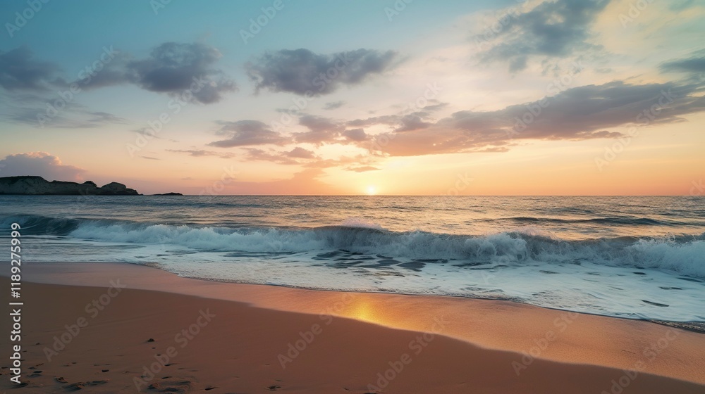 A photo of a beach sunset with smooth sandy shores A photo of a beach sunset with smooth sandy shores