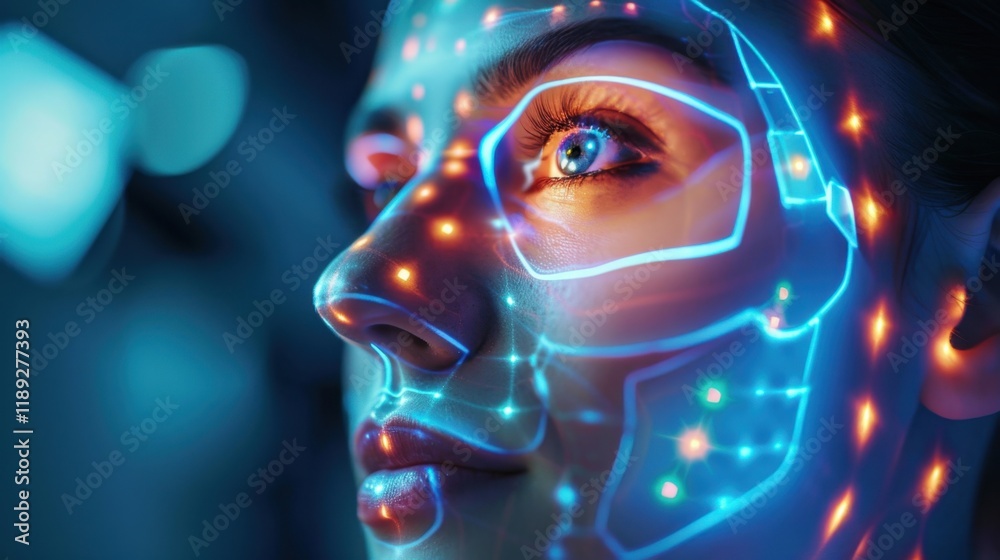 Futuristic facial closeup with technology elements studio setting digital art creative vibe Futuristic facial closeup with technology elements studio setting digital art creative vibe