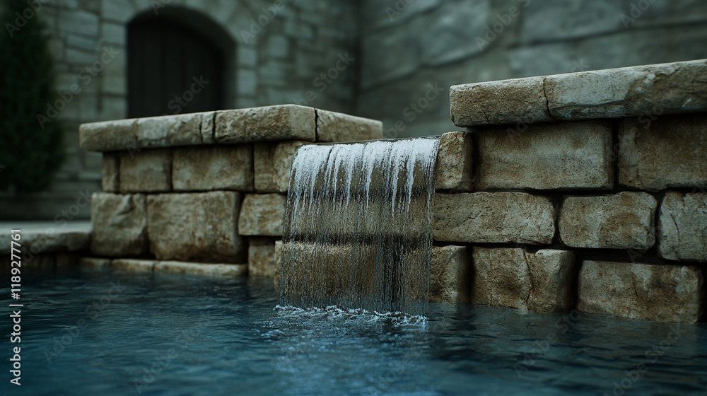 Tranquil waterfall cascading into serene pool area Tranquil waterfall cascading into serene pool area