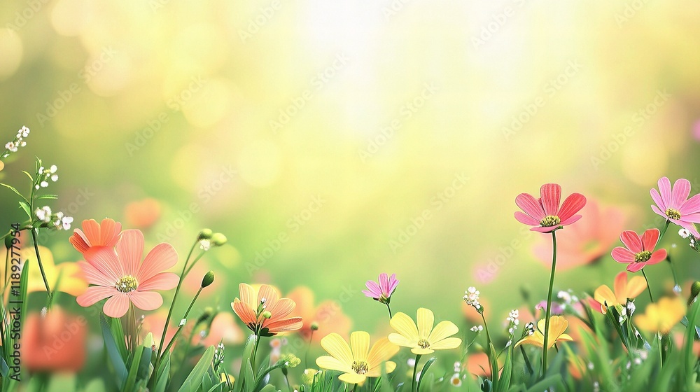 Vibrant Wild Flowers Blooming in a Serene Natural Meadow Scene