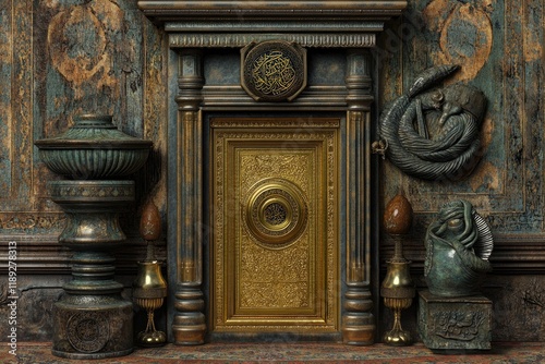 Ornate Doorway with Intricate Sculptures in Luxurious Setting photo