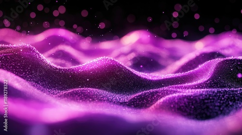 Digital purple particles wave and light abstract background