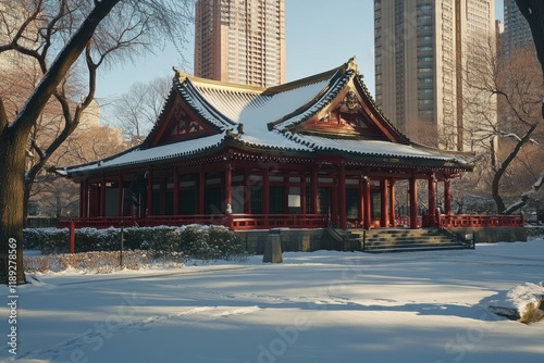 Wallpaper Mural Urban Winter Scene with Chinese Architecture Torontodigital.ca