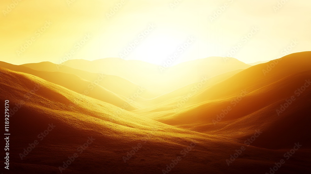 Obraz premium Golden Hour Sunset Over Rolling Hills Dramatic Landscape Photography Vibrant Nature Scene