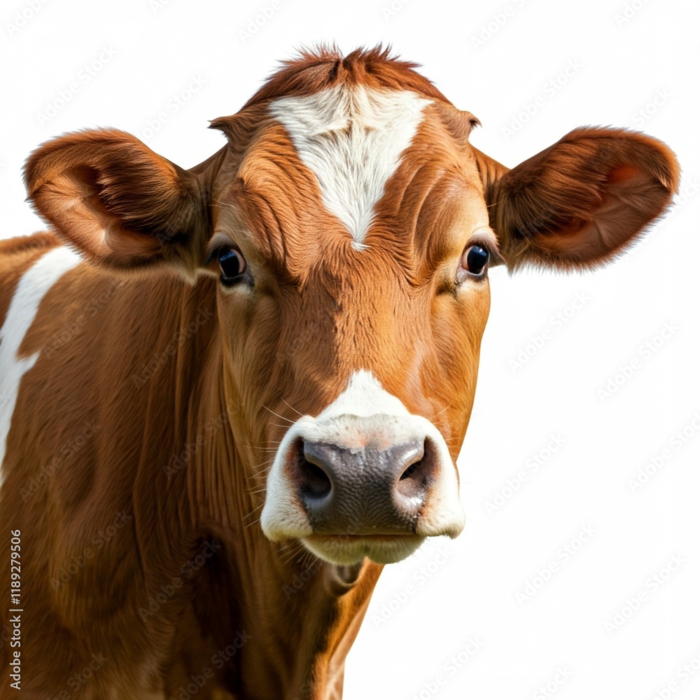 closeup portrait of a cow, isolated on white closeup portrait of a cow, isolated on white